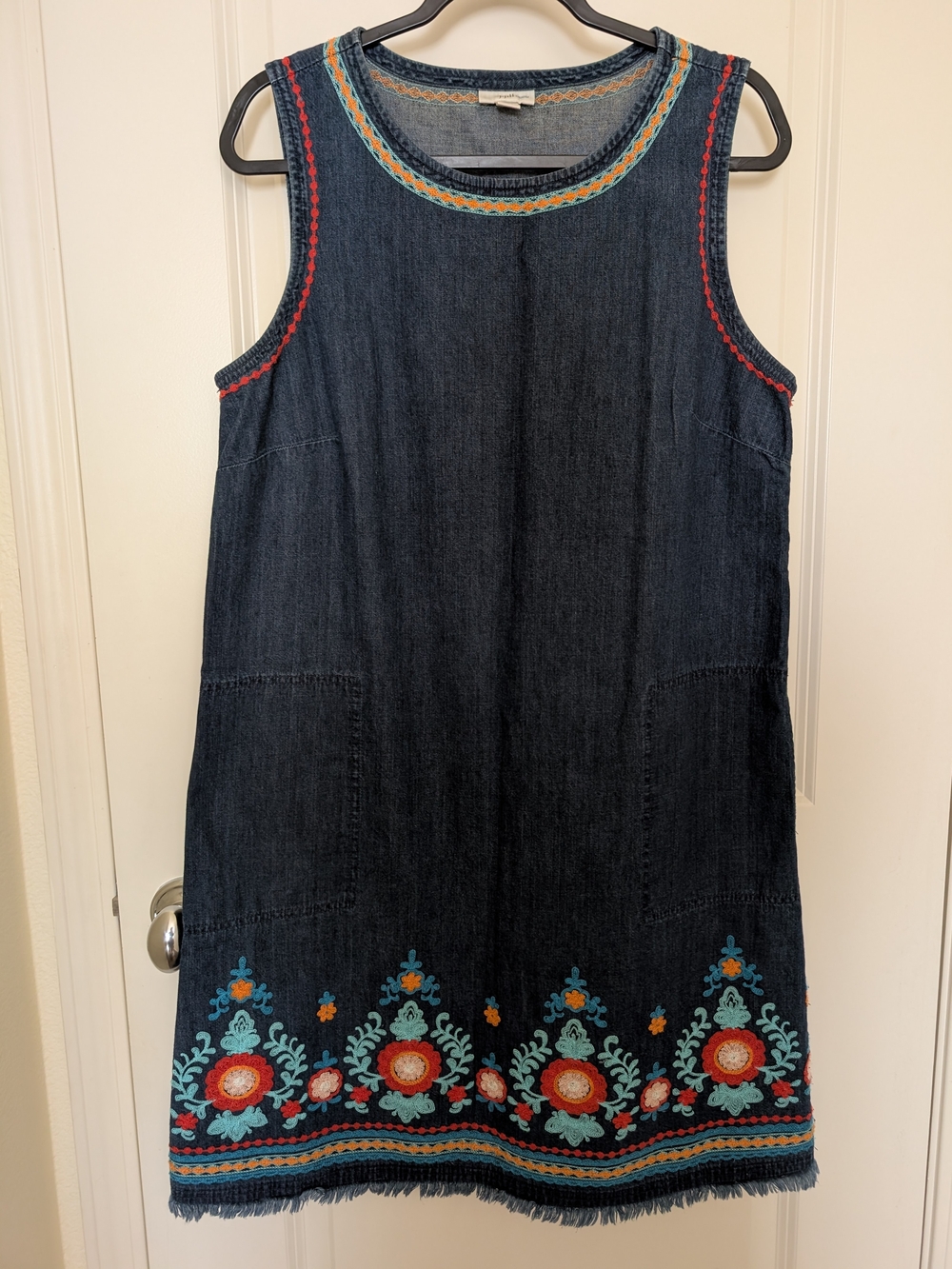 J. Jill Dark Blue Embroidered Denim Mini Dress